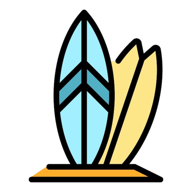 El icono de la tabla de surf de playa Contorno de la Tabla de surfe de playa icono vectorial color plano aislado