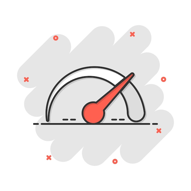 Icono de tablero de dibujos animados de vector en estilo cómico Pictograma de ilustración de signo de medidor de nivel Concepto de efecto de salpicadura de negocio de velocidad