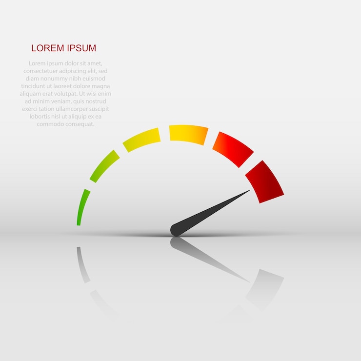 Vector icono del tablero del medidor en estilo plano ilustración vectorial del nivel del indicador de puntuación de crédito en fondo blanco aislado medidores con concepto de negocio de escala de medida