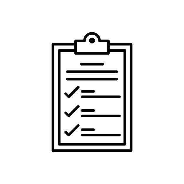 El icono del tablón de recortes establece la lista de comprobación del tablón del clip. Compruebe la tarea. Símbolo vectorial en un estilo negro lleno y delineado Memo Signo de calidad de la encuesta