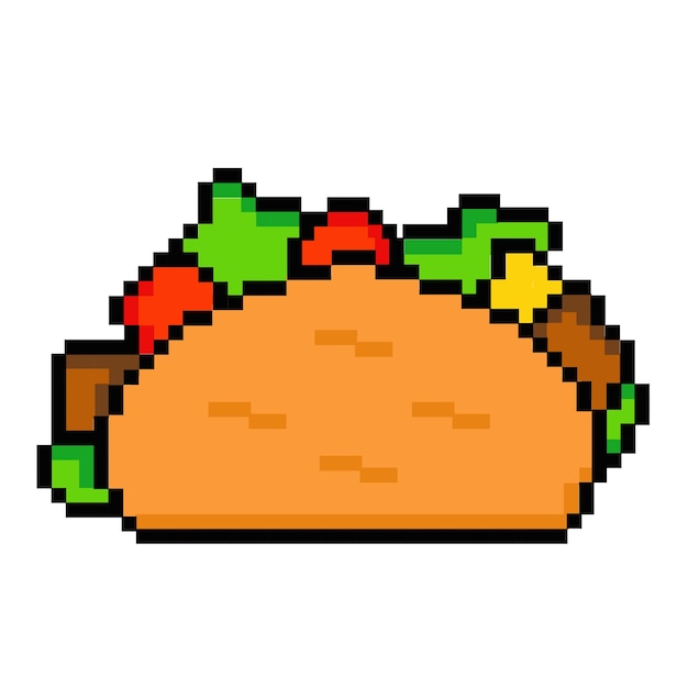 Icono de taco pixel 8Bit taco Pixel Art Icono de comida de taco mexicano pixelado para el juego de arte de pixel