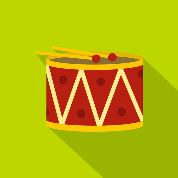 Icono de tambor y baquetas rojas Ilustración plana del icono de vector de tambor y baquetas rojas para web sobre fondo de lima