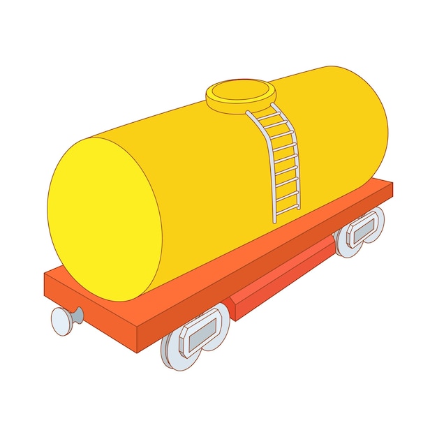 Icono de tanque de ferrocarril amarillo en estilo de dibujos animados sobre un fondo blanco