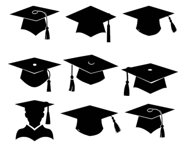 El icono de la tapa de graduación se establece aislado en un fondo blanco El icono del vector de la capa de graduación