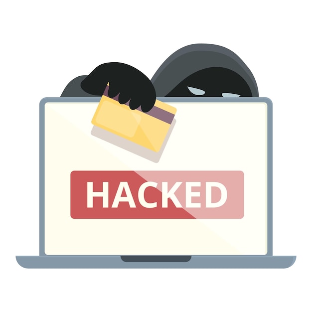 Icono de tarjeta de crédito pirateado vector de dibujos animados datos de Internet estafa en línea