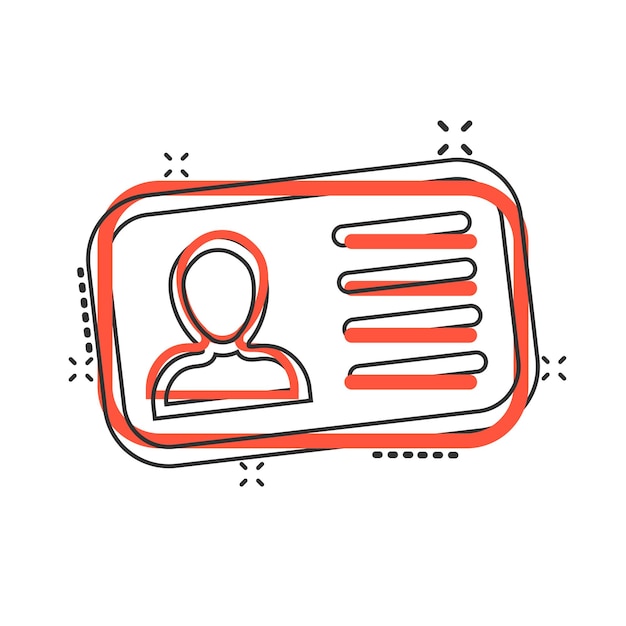 Icono de tarjeta de identificación en estilo cómic Insignia de identidad vector ilustración de dibujos animados pictograma Acceso titular de la tarjeta personas concepto de negocio efecto de salpicadura