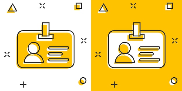 Icono de tarjeta de identificación en estilo cómic Insignia de identidad vector ilustración de dibujos animados pictograma Acceso titular de la tarjeta personas concepto de negocio efecto de salpicadura