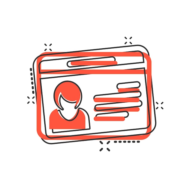 Icono de tarjeta de identificación en estilo cómico Ilustración de dibujos animados vectoriales de etiqueta de identidad en fondo blanco aislado Efecto de salpicadura del concepto de negocio de la licencia de conducir