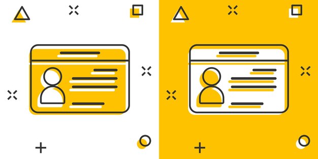 Icono de tarjeta de identificación en estilo cómico Ilustración de dibujos animados vectoriales de etiqueta de identidad en fondo blanco aislado Efecto de salpicadura del concepto de negocio de la licencia de conducir