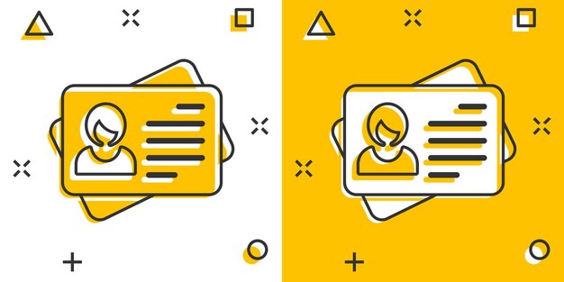 Icono de tarjeta de identificación en estilo cómico Ilustración de dibujos animados vectoriales de etiqueta de identidad en fondo blanco aislado Efecto de salpicadura del concepto de negocio de la licencia de conducir