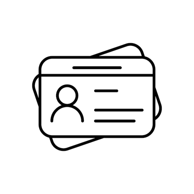 Icono de tarjeta de identificación licencia de conducir símbolo de tarjeta de identificación del personal para banner de sitio web y elemento de diseño gráfico aislado en ilustración de vector de fondo blanco