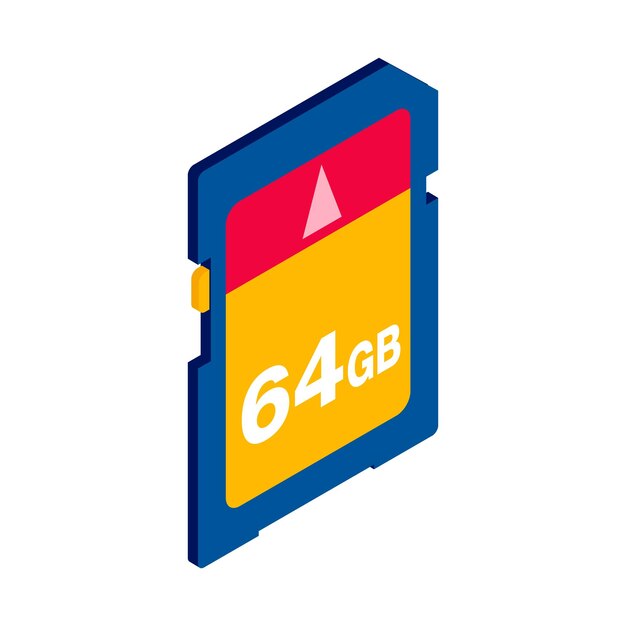 Icono de tarjeta de memoria SD de 64 GB en estilo isométrico 3d sobre un fondo blanco