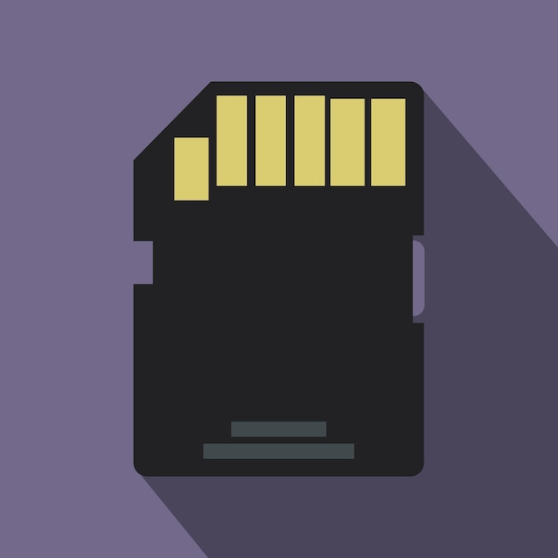 Icono de tarjeta de memoria SD en estilo plano sobre un fondo violeta