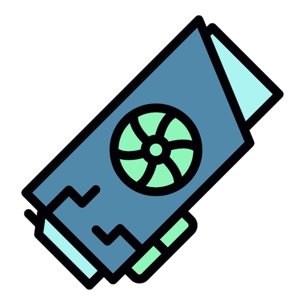 Icono de tarjeta de video gráfica Contorno de tarjeta de video gráfica vector icono color plano aislado