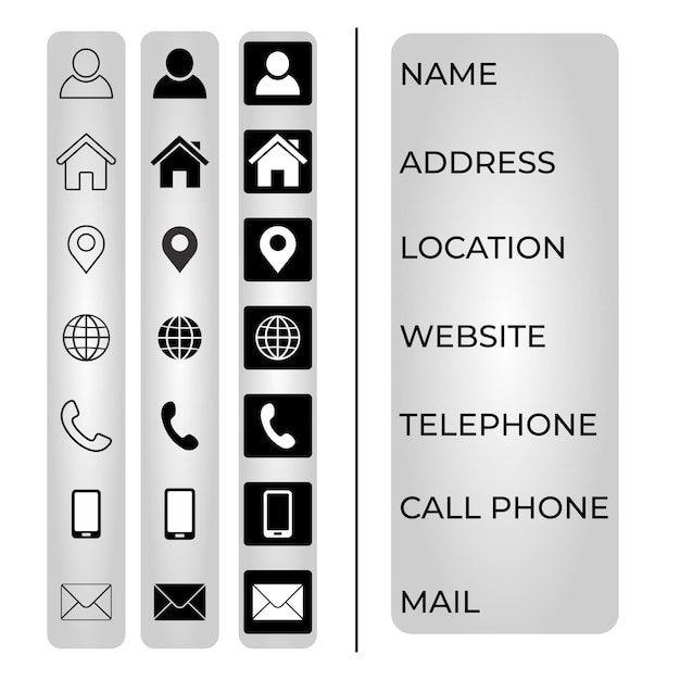 Vector el icono de la tarjeta de visita establece el icono de información de contacto ilustración vectorial