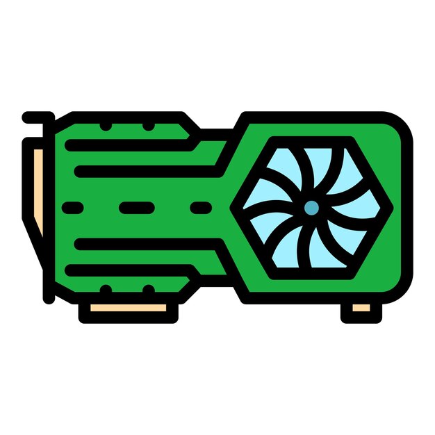 El icono de la tarjeta de visualización gpu Contorno del icono vectorial de la carta de visualización Gpu color plano aislado