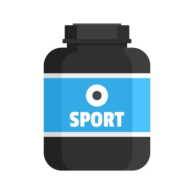 Icono de tarro de plástico de nutrición deportiva Ilustración plana del icono de vector de tarro de plástico de nutrición deportiva para diseño web