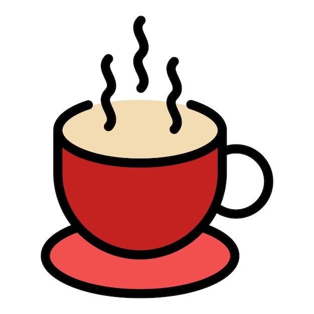 El icono de la taza de café caliente de la mañana El contorno de la tazón de café caluroso de la mañana Color del icono vectorial plano aislado