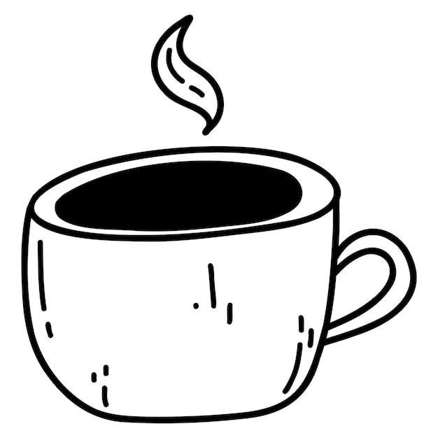 Icono de taza de café dibujado a mano Doodle ilustración vectorial de taza con café o té con elemento de diseño de dibujos animados de vapor