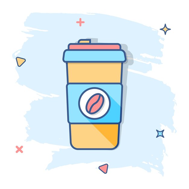 Ícono de taza de café en estilo cómico Taza de café pictograma de ilustraciones de dibujos animados vectoriales Efecto de salpicaduras de concepto de negocio de bebida