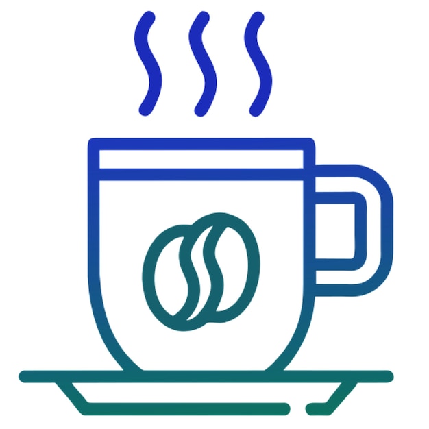 un ícono de taza de café humeante con un gradiente de contorno