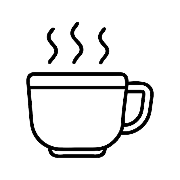 Un ícono de taza de café humeante con líneas minimalistas