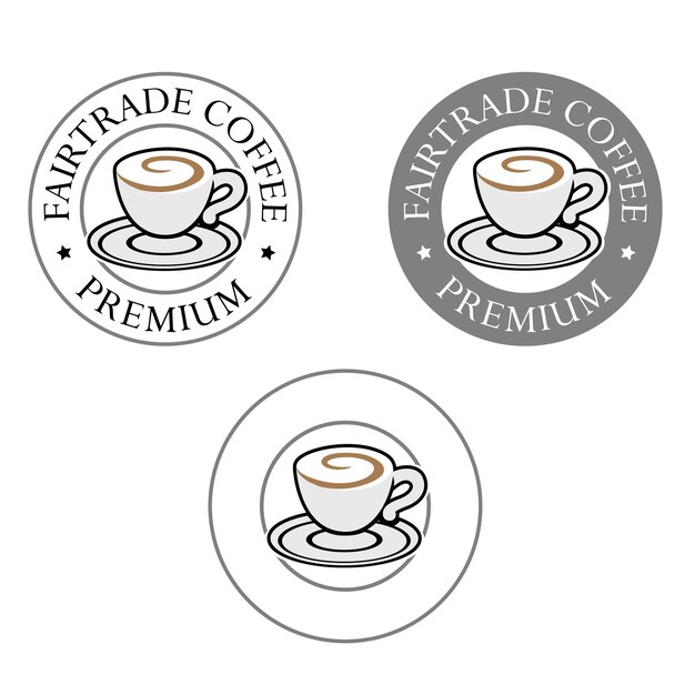 Icono de taza de café Swirly redondo colorido con conjunto de texto 3