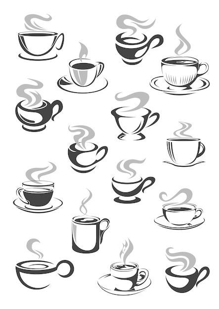 Icono de taza de café y taza de té para el diseño de bebidas