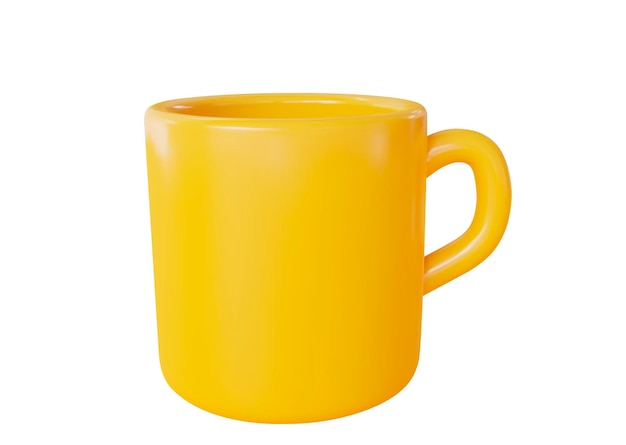 Vector icono de taza de cerámica amarilla 3d para té o café ilustración vectorial de estilo de dibujos animados en fondo aislado