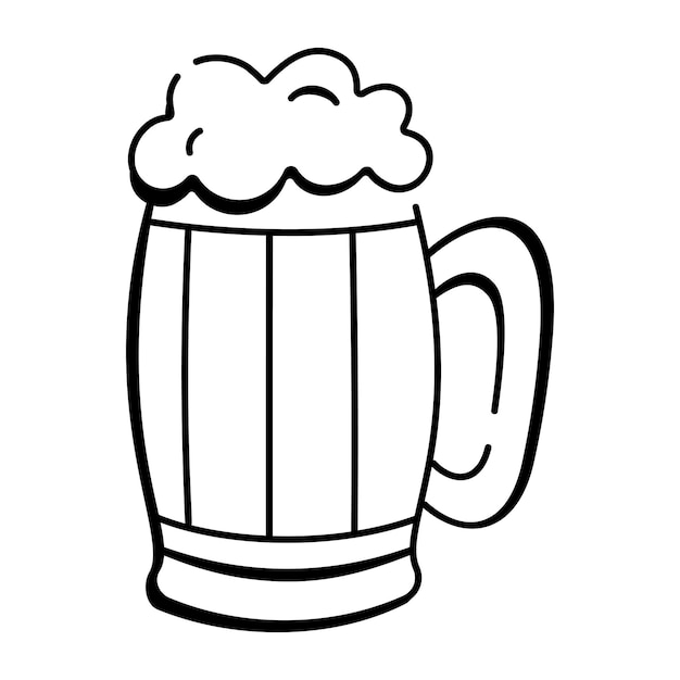 Icono de taza de cerveza en estilo dibujado a mano