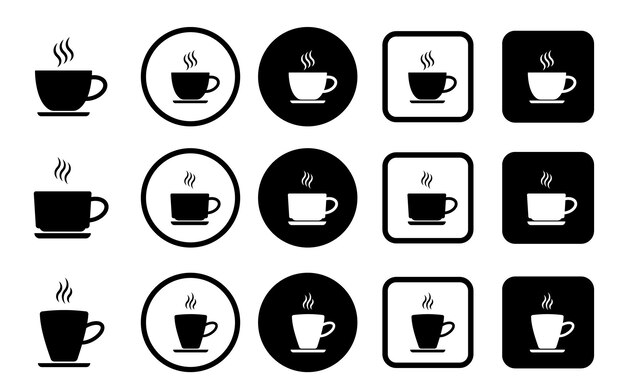 Icono de taza Conjunto de tazas de café Icono de copa de té Estilo plano Ilustración vectorial