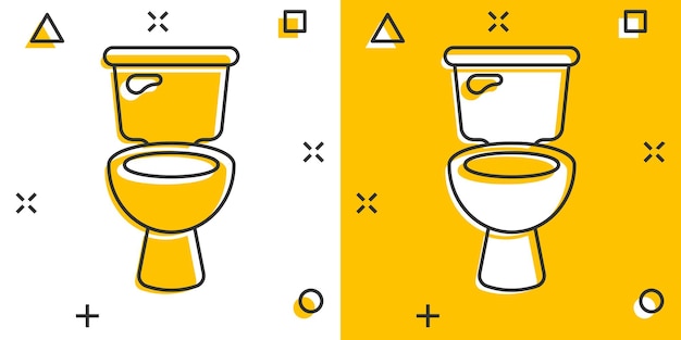 Vector icono de la taza del inodoro en estilo cómic ilustración de vector de dibujos animados de higiene sobre fondo aislado concepto de negocio de signo de efecto de salpicadura de baño de wc