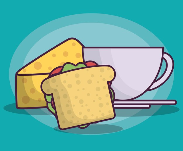 Vector icono de taza de queso y café de sándwich