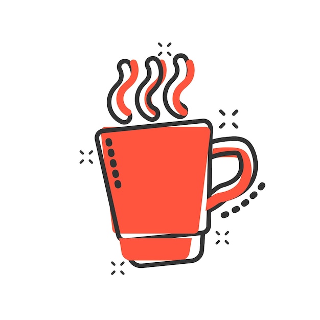 Icono de taza de té de café en estilo cómic Pictograma de ilustración de dibujos animados de vector de taza de café Efecto de salpicadura de concepto de negocio de bebida
