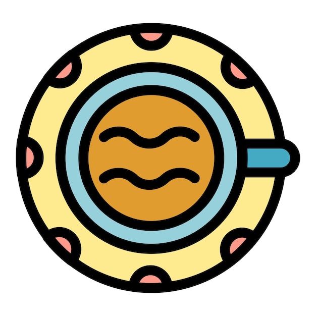 El icono de la taza de té de la casa de vista superior El contorno de la tazón de té de vista superior del hogar del icono vectorial de color plano aislado