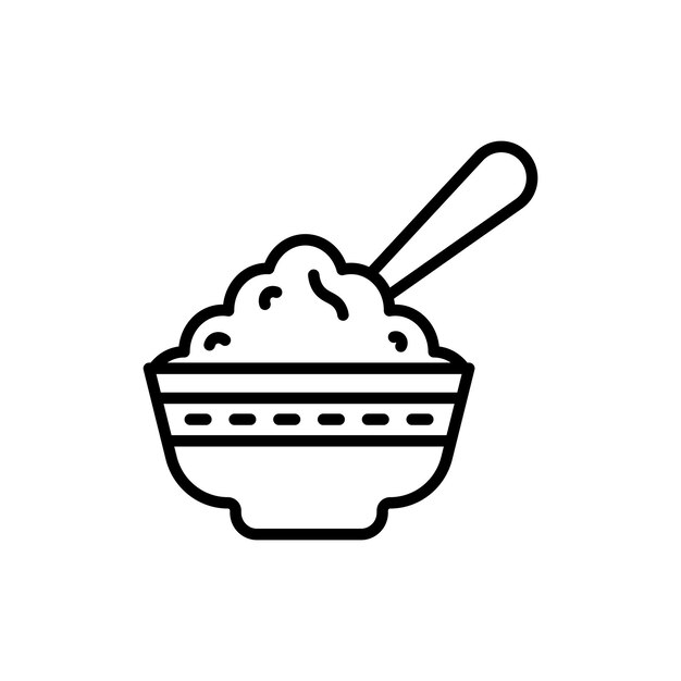 Icono de tazón de arroz Conjunto de símbolo vectorial de arroz de taza de arroz cocinada china en un estilo de relleno y contorno negro Sello de servicio de arroz básico japonés
