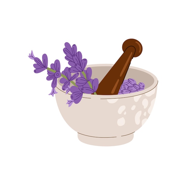 Icono de tazón de vector de mortero de lavanda y madera