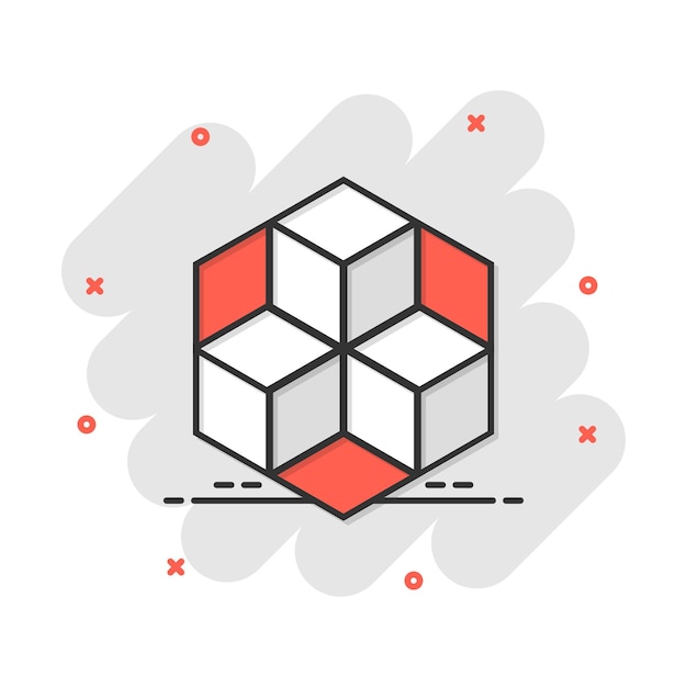 Icono de tecnología blockchain de dibujos animados vectoriales en estilo cómico Ilustración del concepto de bloque de cubo de criptografía Pictograma Blockchain Algoritmo concepto de efecto de salpicaduras de negocios
