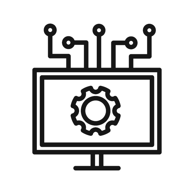 Icono de tecnología de computadora Logotipo vectorial de arte de línea negra