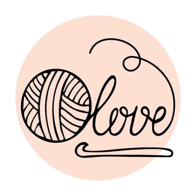 Icono de tejer madeja dibujada a mano de hilo y ganchillo Hobby concepto Ilustración logo