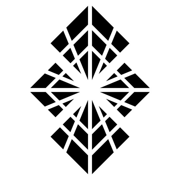 Icono de tela de araña en forma de cuadrado abstracto negro sobre un fondo blanco