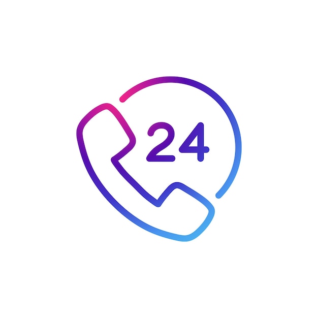 Icono de teléfono de 24 horas con efecto púrpura de gradiente