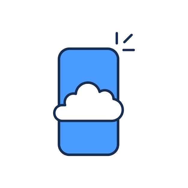 Icono de teléfono azul con nube como pronóstico de datos estilo de línea plana abstracta tendencia logotipo moderno diseño gráfico aislado en blanco