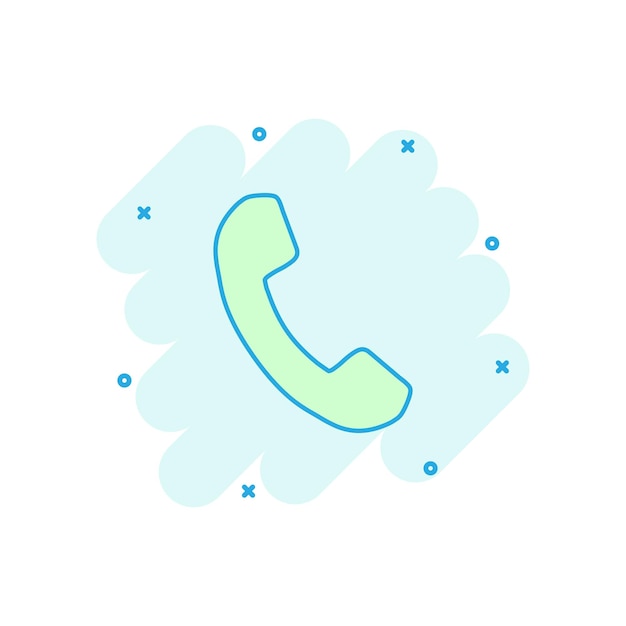 Icono de teléfono de colores de dibujos animados en estilo cómico Pictograma de ilustración móvil Signo de teléfono concepto de negocio de salpicaduras