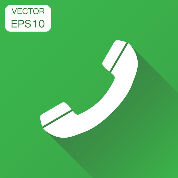 Ícono de teléfono Concepto de negocio Sello de servicio de apoyo de contacto Pictograma Ilustración vectorial en fondo verde con sombra larga