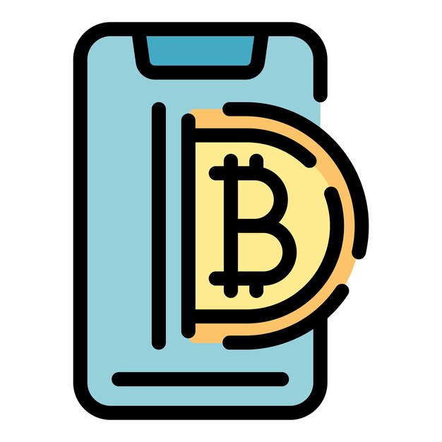 Icono de teléfono inteligente de cadena de bloques Contorno Icono vectorial de teléfono móvil de cadena de blocks Color plano aislado