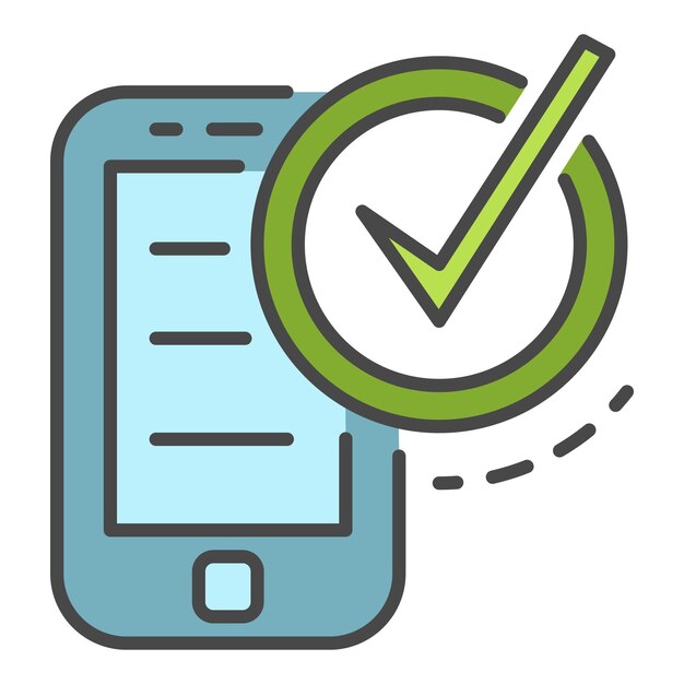 Icono de teléfono inteligente comprobado Contorno de icono de vector de teléfono inteligente comprobado color plano aislado en blanco