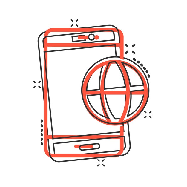 Icono de teléfono inteligente de globo en estilo cómico Ilustración de vector de dibujos animados de ubicación de teléfono móvil sobre fondo blanco aislado Concepto de negocio de efecto de salpicadura de destino
