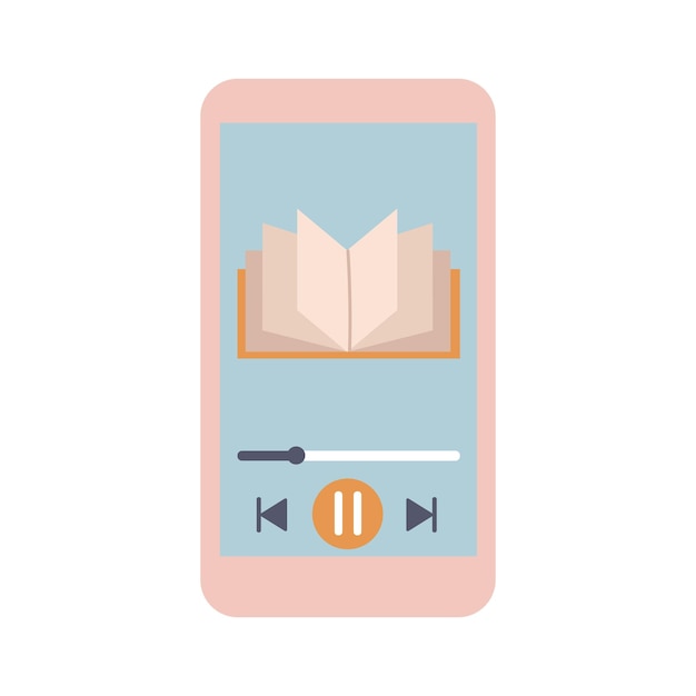 Vector un icono de teléfono inteligente y libro concepto de audiolibro