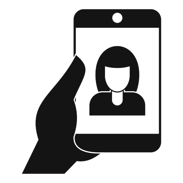 Icono de teléfono inteligente para mujeres que se toman selfies Ilustración simple de una mujer que se toma selfies Icono vectorial de smartphone para diseño web aislado sobre fondo blanco